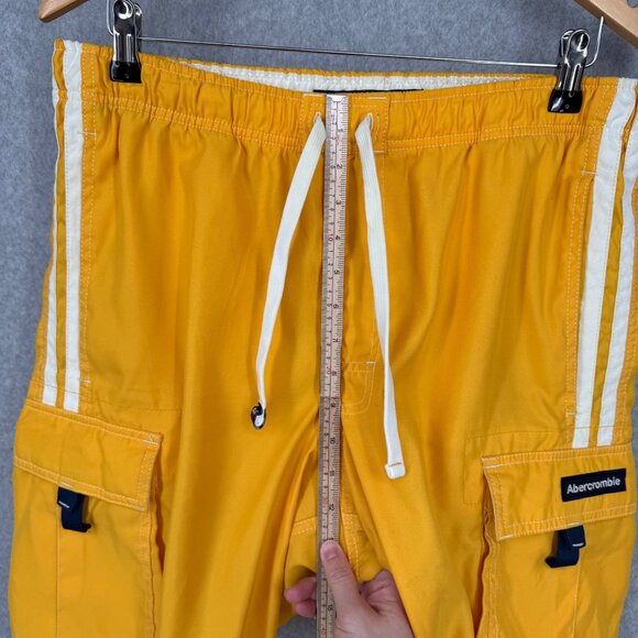 Abercrombie Fitch VTG Swim Trunks Size L Yellow White Logo Flip Waist Beach - Picture 13 of 14
